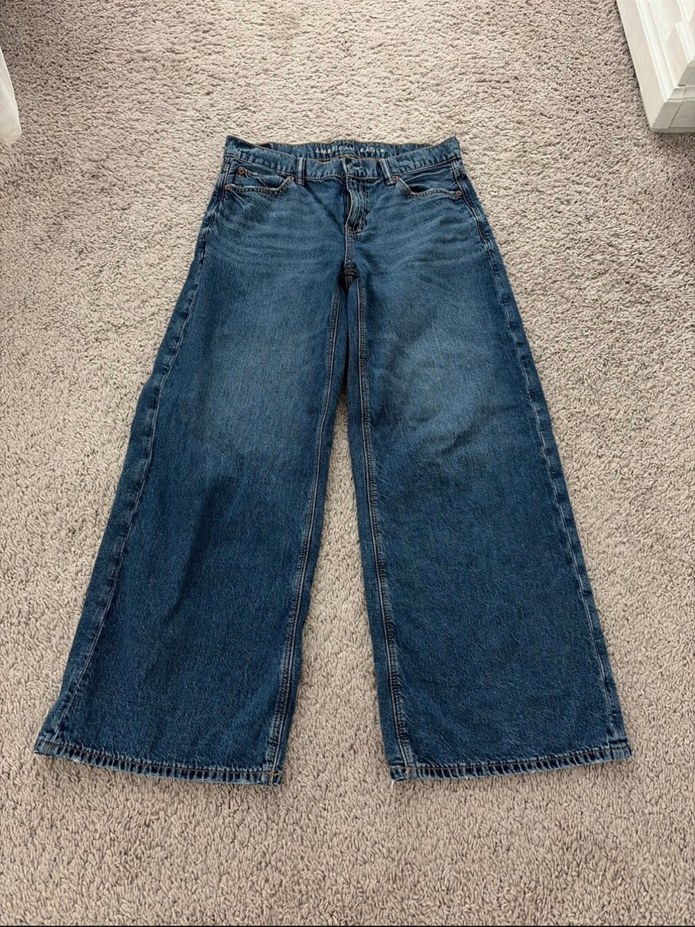 AE Dark Wash Strigid Ultra Wide Leg Jeans